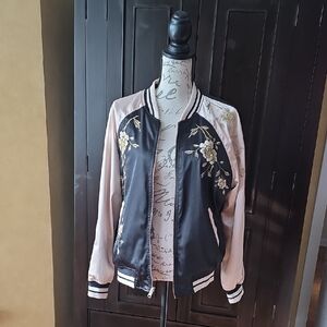 Express Black and Cream Floral Bomber Jacket
